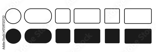 Set of geometric shapes quadrangle, circle icons collection, sharp and slightly rounded version - vector
