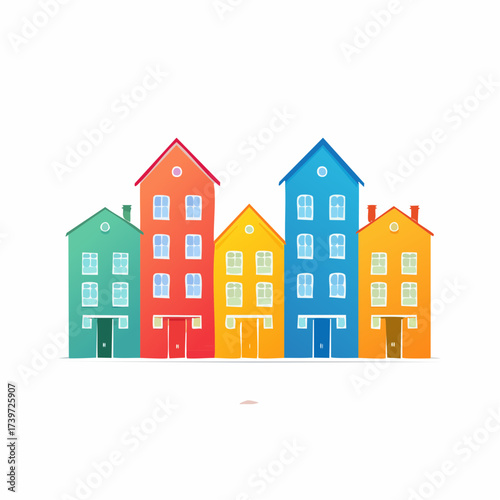 Row of colorful houses, vibrant colored facades