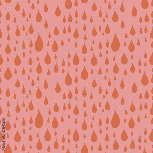 Vector seamless pattern with funky drop shapes. Colorful texture with teardrops, rain drops, water droplets. Pink background design. Stylish repeated ornament for decor, textile, fabric, print, cover