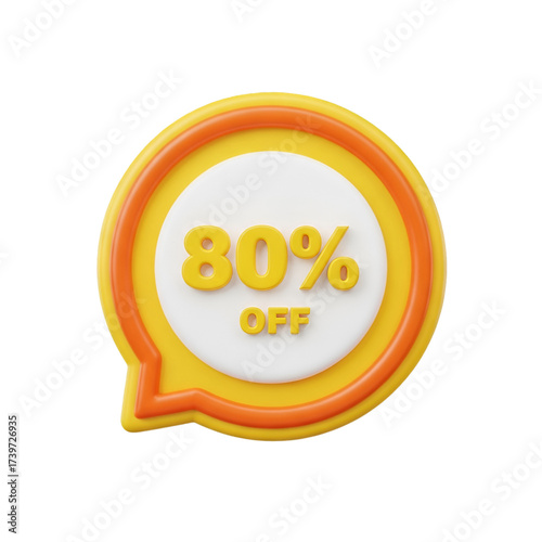 3d yellow and orange speech bubble with 80 off text isolated on transparent background