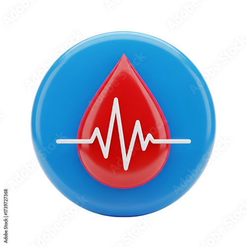 Medical icon with blood drop and heart pulse isolated on transparent background