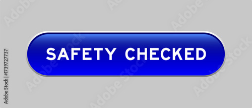 Blue color capsule shape button with word safety checked on gray background