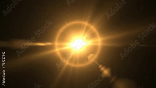 Bright sun shining through space with radiant lens flare effects  