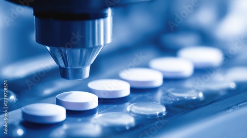 Machine Pressing White Tablets into Blister Pack with Detail