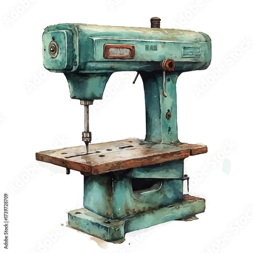 Drill Press, watercolor illustration vector, isolated on a white background.