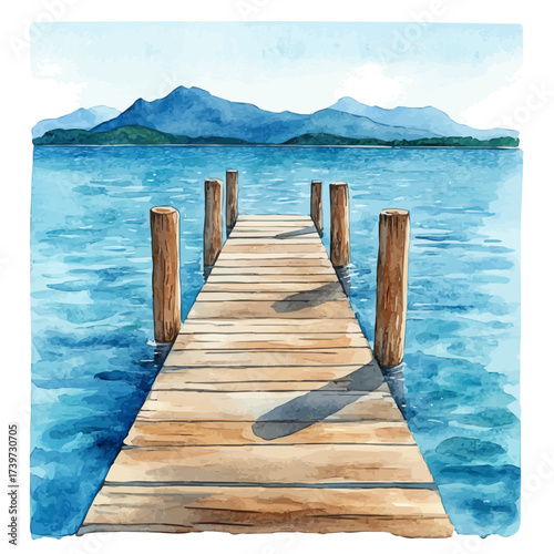 Dock, watercolor clipart vector, isolated on a white background.