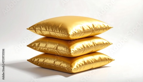 Luxurious Stacked Gold Pillows on White Background for Home Decor