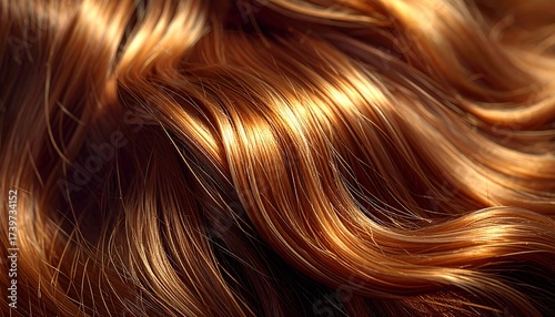 Luxurious Wavy Reddish-Brown Hair with Golden Highlights, Vibrant Shine, and Detailed Texture.