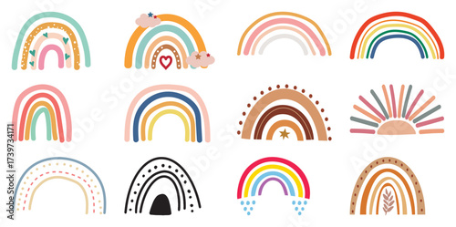 Collection of Boho-Inspired Rainbow Illustrations with Various Designs