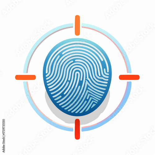 Fingerprint scan icon with target crosshairs, representing security, identification, and biometric authentication.