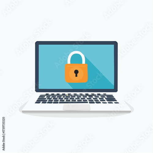 Laptop with padlock on screen, symbolizing computer security.