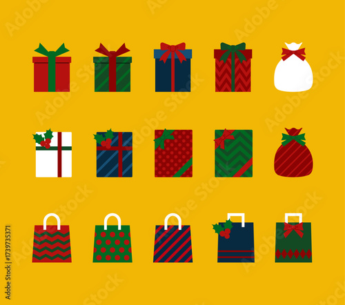シンプルで可愛いクリスマスギフトのベクターイラストセット