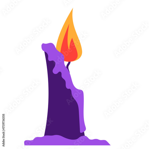 Illustration of Purple Candle with Burning Flame