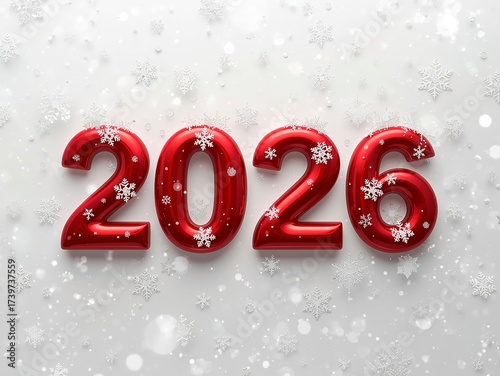 Celebrate a stunning 2026 New Year with vibrant red numbers and sparkling snowflakes, perfect for festive greetings and promotions!