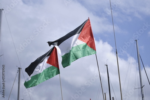Canvas Print Palestinian flags flotillas from Barcelona