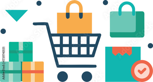 E-commerce shopping icons bundle carts bags shop vector illustration eps scalable graphics