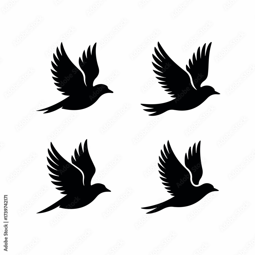 Fototapeta premium set of black silhouettes of birds
