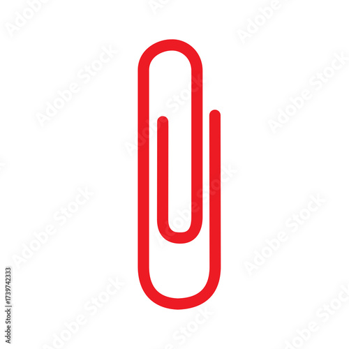 Red paperclip icon isolated PNG on transparent background, office supply stationery attachment symbol, document clip sign, file holding tool, minimal flat design element for work and business