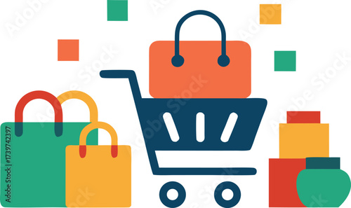 Ecommerce shopping cart and bags vector illustration for online stores and retail business