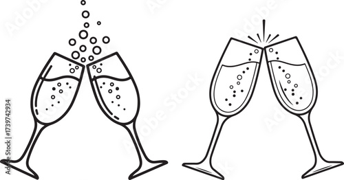 champagne glasses on a black background Champagne Glasses Clinking Vector Icon

New Year's Toast Celebration Illustration

Black and White Champagne Glasses Graphic