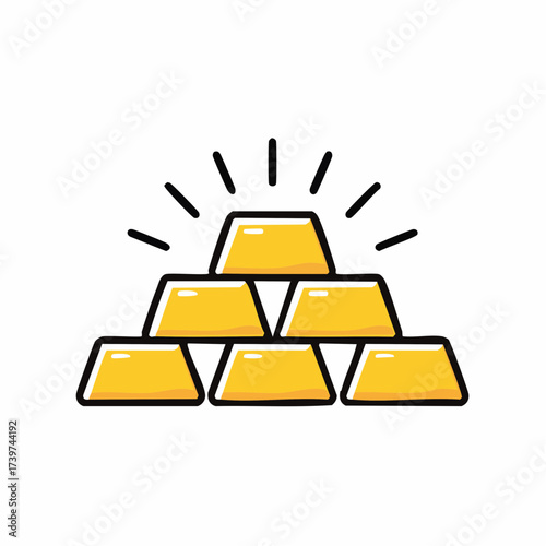 A vibrant illustration depicts a radiant stack of shining gold bars, an interior financial concept where nobody is present, signifying an empty yet prosperous economic potential for future growth