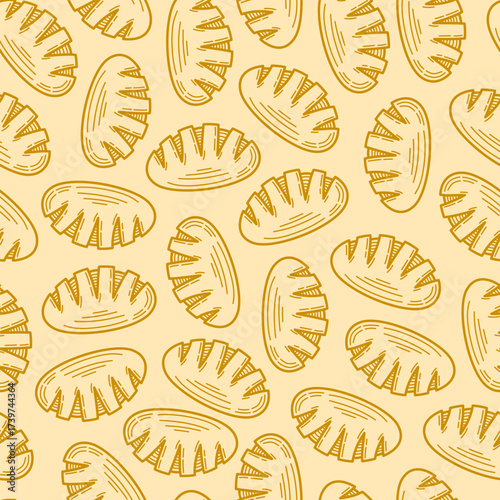 Bread seamless pattern background. doodle bread pattern background. Bakery theme pattern background. Bake shop themes pattern doodle for packaging.