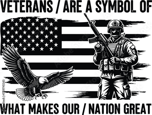 Veterans day patriotic american flag eagle soldier design art