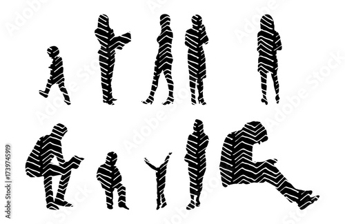 Vector illustration, Outline silhouettes of people, Contour drawing, people silhouette, Icon Set Isolated , Silhouette of sitting people, Architectural set