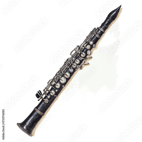 watercolor vector of Clarinet, isolated on a white background.