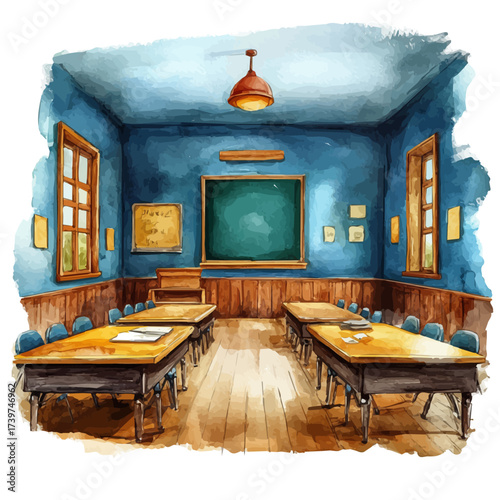 watercolor of Classroom, vector, isolated on a white background.