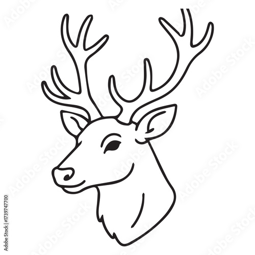Outline of a deer head isolated on white background for christmas theme