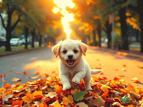 golden retriever puppy in autumn park