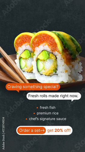 Sushi rolls advertising creative for social media