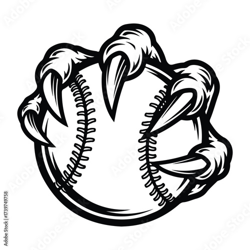 Ferocious Clawed Grip on Baseball Illustration Symbolizing Power, Intensity, and Competitive Sports Team Spirit