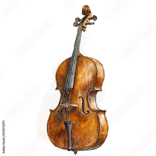 watercolor of Cello, vector, isolated on a white background.
