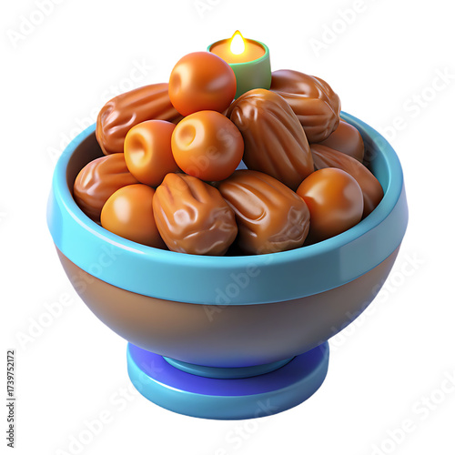Bowl of Dates and a Candle Still Life Illustration
