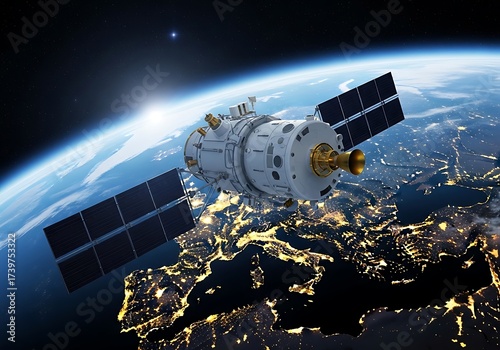 Advanced Space Satellite Technology Orbiting Earth for Global Communication and Navigation Systems