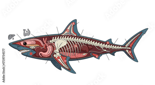 Anatomy of a shark a detailed internal structure illustration.