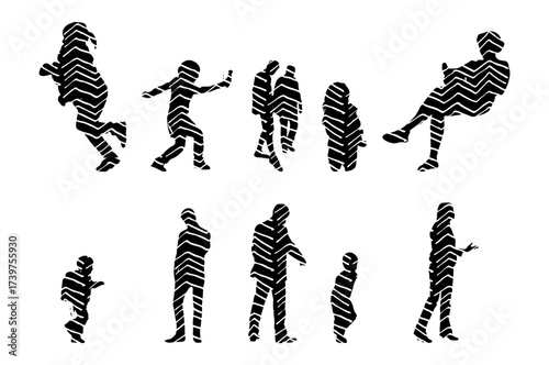 Vector illustration, Outline silhouettes of people, Contour drawing, people silhouette, Icon Set Isolated , Silhouette of sitting people, Architectural set