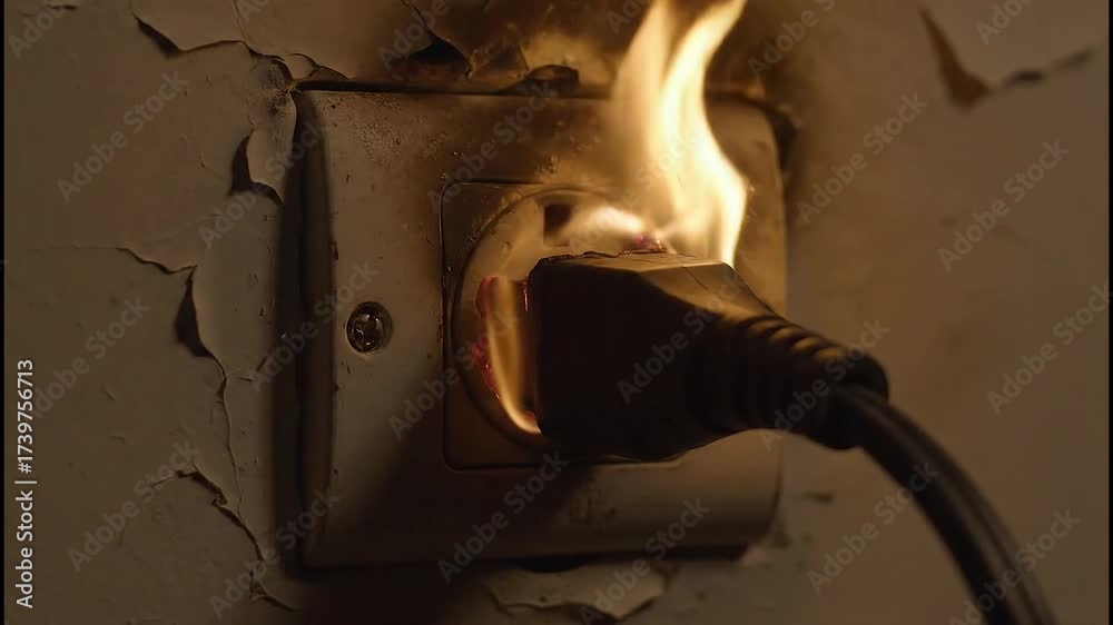 Electrical socket malfunction ignites, presenting a serious fire hazard ...