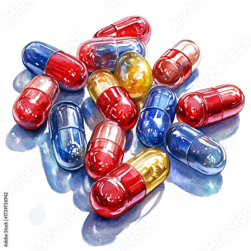 watercolor vector of Capsules, isolated on a white background.