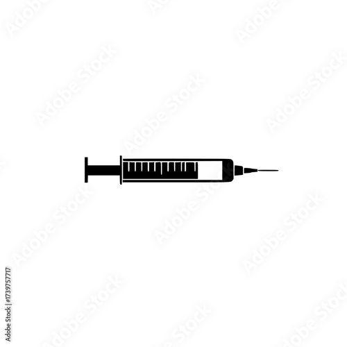 Syringe icon in black silhouette style, a medical symbol for injection and vaccination. Vector graphic for healthcare and medicine concepts, isolated on a white background