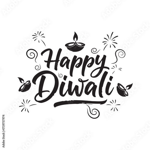 Fotografie Artistic brush Happy Diwali silhouette lettering pack