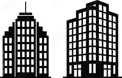 Modern City Skyline Corporate Buildings Icon Set