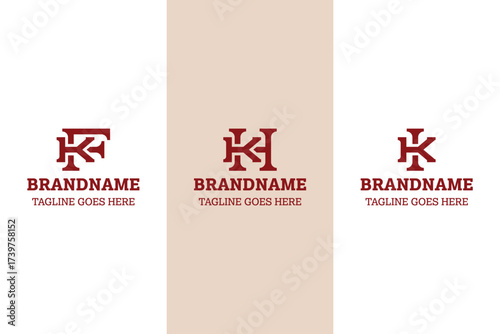 Letters KF KH KI Monogram Logo Set, for business with KF FK KH HK KI IK initials