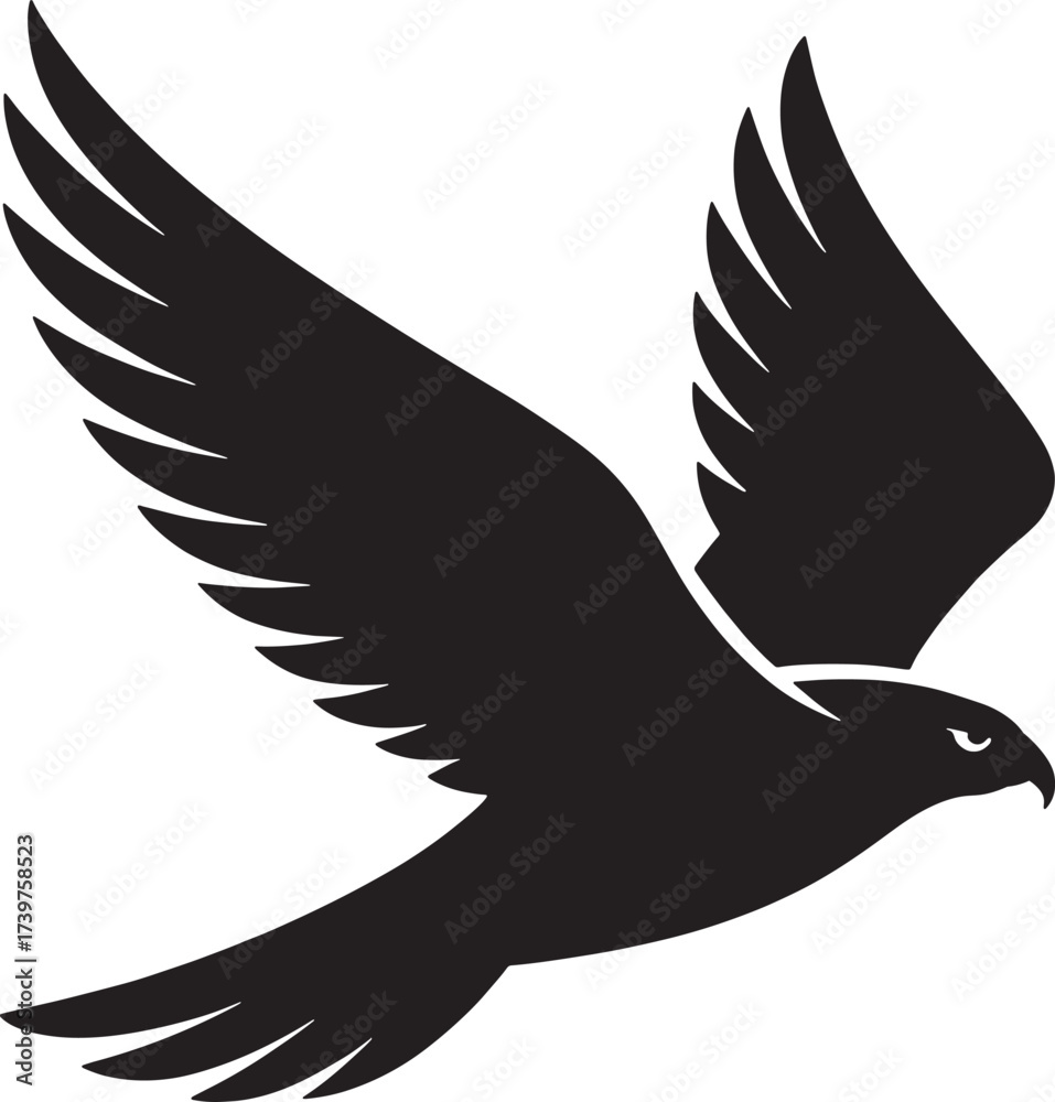 Obraz premium Soaring Hawk Silhouette with Majestic Wings Symbolizing Freedom and Strength Graphic Vector Illustration for Design Projects
