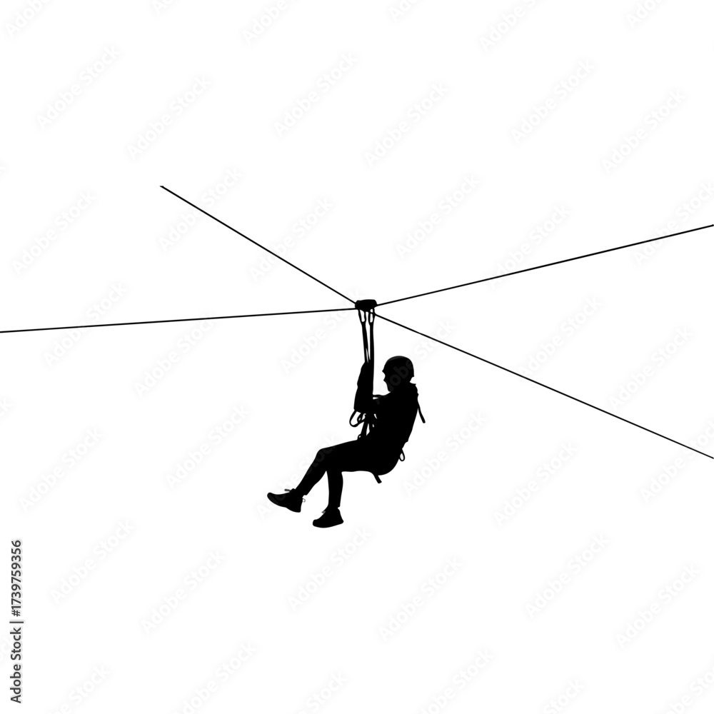Obraz premium Silhouette of a person enjoying a thrilling zipline adventure.