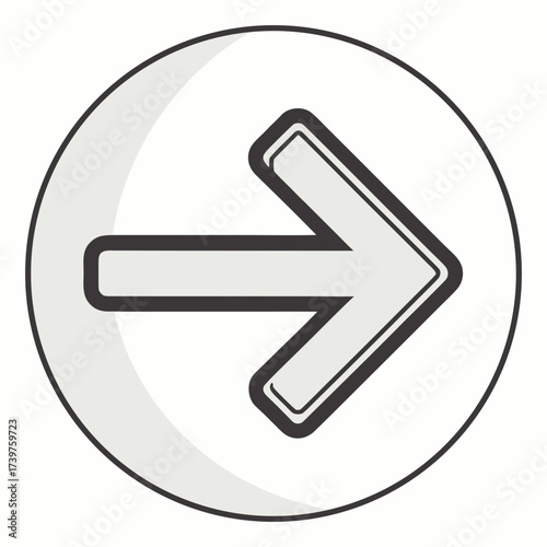 A simple bold light gray arrow pointing to the right enclosed within a thick black outlined circle with a subtle light gray shadow effect