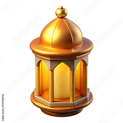 Golden lantern intricate design glowing with soft warm light effect