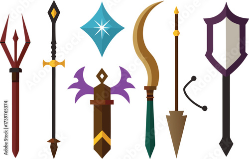 Fantasy weapon icons collection swords bows magic items vector graphics eps format